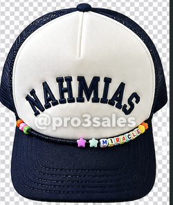 Nahmias Miracle Navy White Mesh Trucker Snapback Hat Beaded