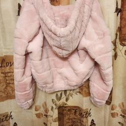Stella Tweed Pink Hooded Faux fur jacket 