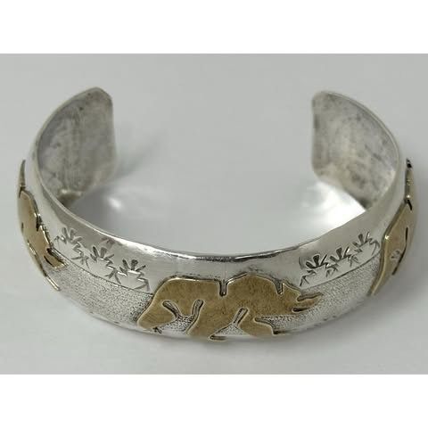 RARE Navajo RJ Roger Jones 1/20 12K GF Bear 925 Sterling Silver Cuff Bracelet