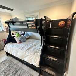 Kids Hilton Head Graphite Twin/Full Step Bunk Plus Trundle & 2Mattresses Included