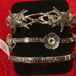 3 SilverTone Stretch Band Bracelets..NEW