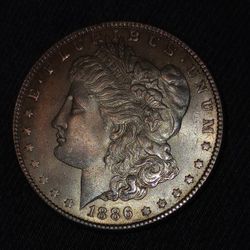 1886 Very Fine Morgan Silver Dollar Color Tinted Coin