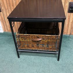 Square Black Table - Iron 17”  With Basket Drawer 