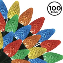 100-Light Faceted C7 LED Multi-Colored-Light Set-Green Wire-41.25 feet