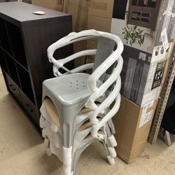 Flash Furniture Commercial Grade Silver Metal Indoor-Outdoor Chair with Arms. Set of 4