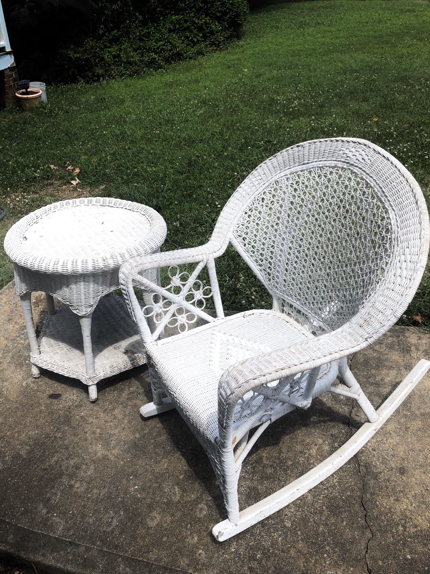 Vintage wicker rocker and stand $100