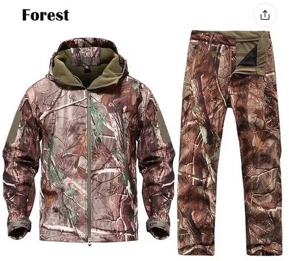New “Forest” Camo Waterproof Hunting Jacket + Pants Set, XL