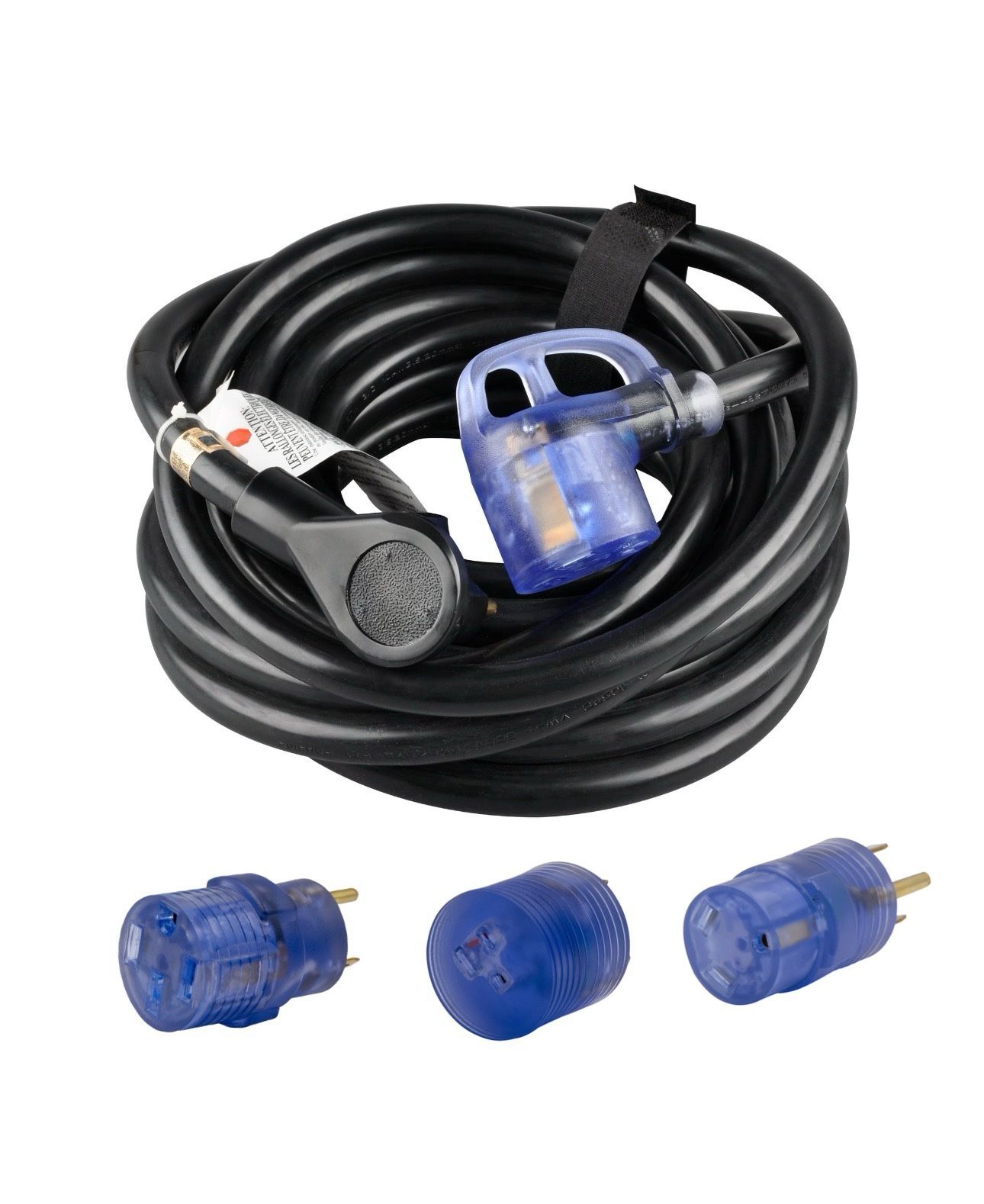 AutoDrive 10/3 STW 30 Amps RV Extension Cord with Lighted End, 30-feet, Black with 3 Adapters