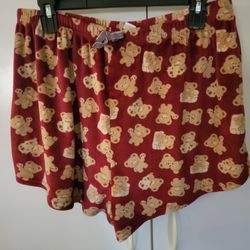 Pair of red plush pajama shorts with a teddy bear print Size XXL