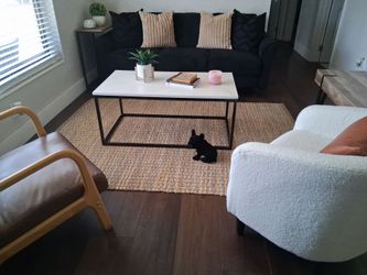 Mid century Accent chair faux leather and white faux marble table $40 for set