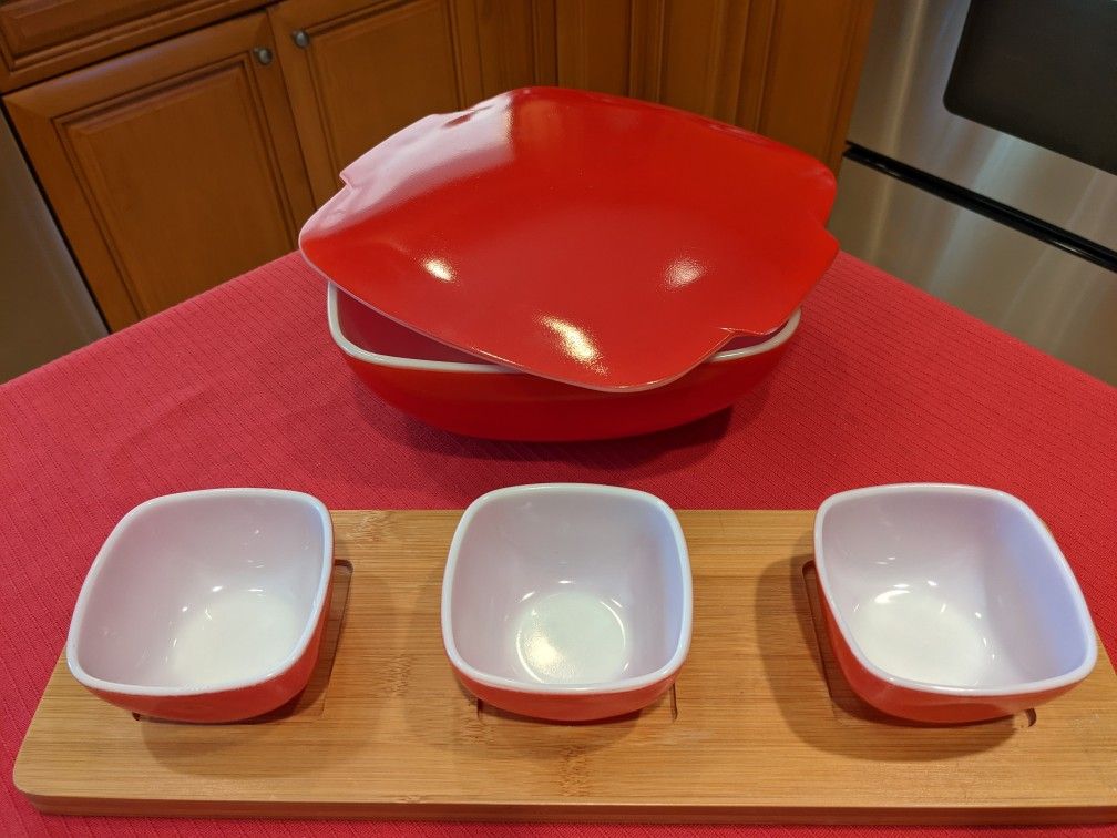 Vintage 1950s Pyrex Hostess Set. Red. Great