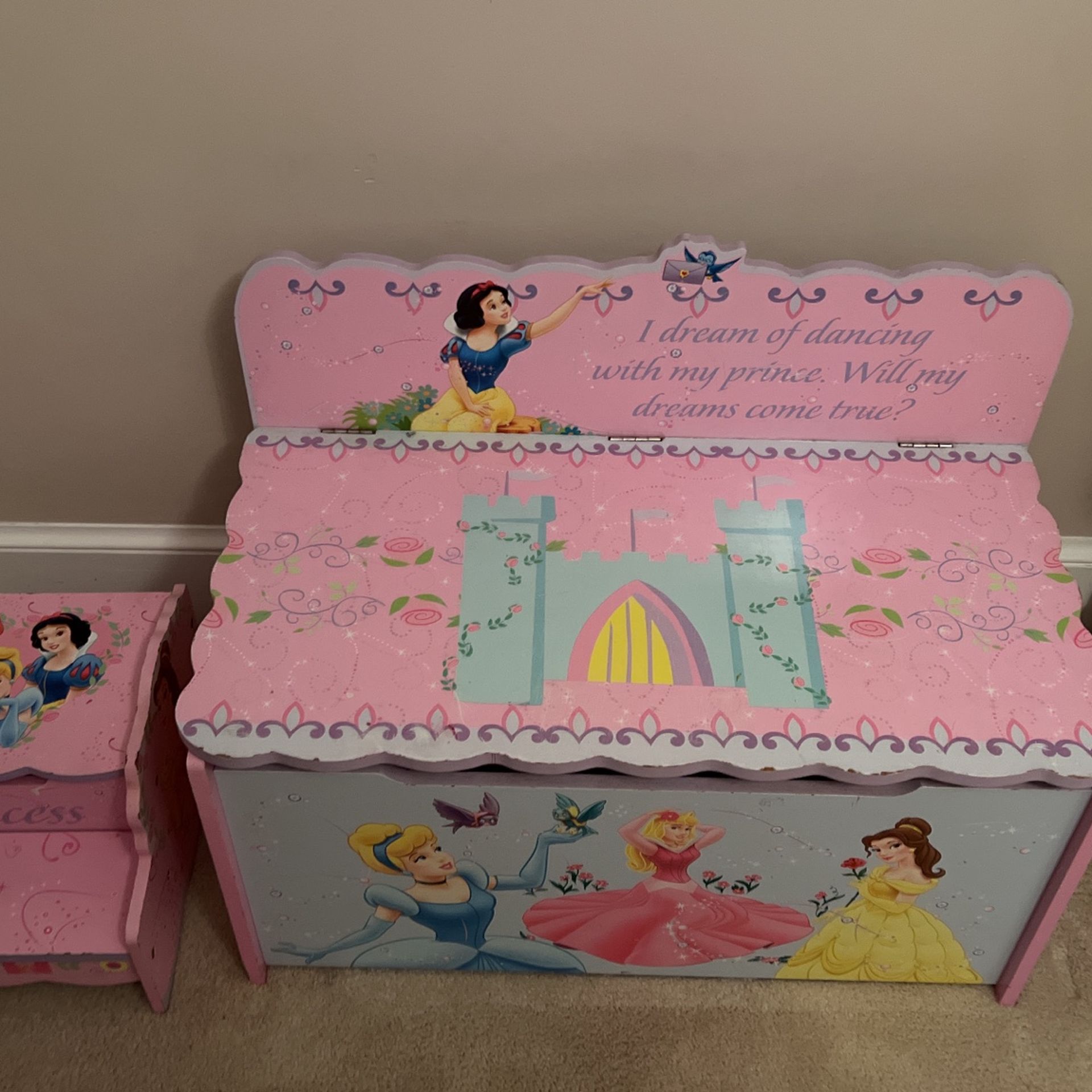 Disney Princess Toy Chest, Step Stool, And Clock $60