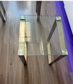 Contemporary Square Glass End Table with Chrome Finish, Silver