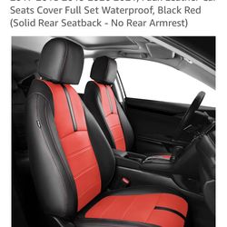 Seat Covers for Honda Civic Sedan LX 2016 2017 2018 2019 2020 2021, Faux Leather Car Seats Cover Full Set Waterproof, Black Red (Solid Rear Seatback -