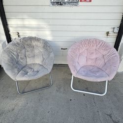 Oversized faux fur folding moon chair x2