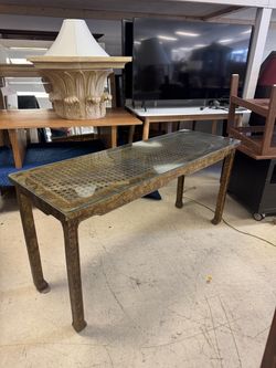 Console Table with Glass Top and Cane Insert