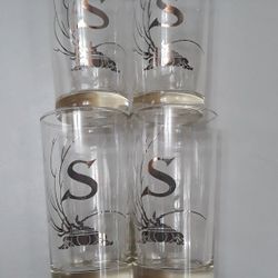 Vintage Monogram Silver "S" Drinking Glasses Set of 4