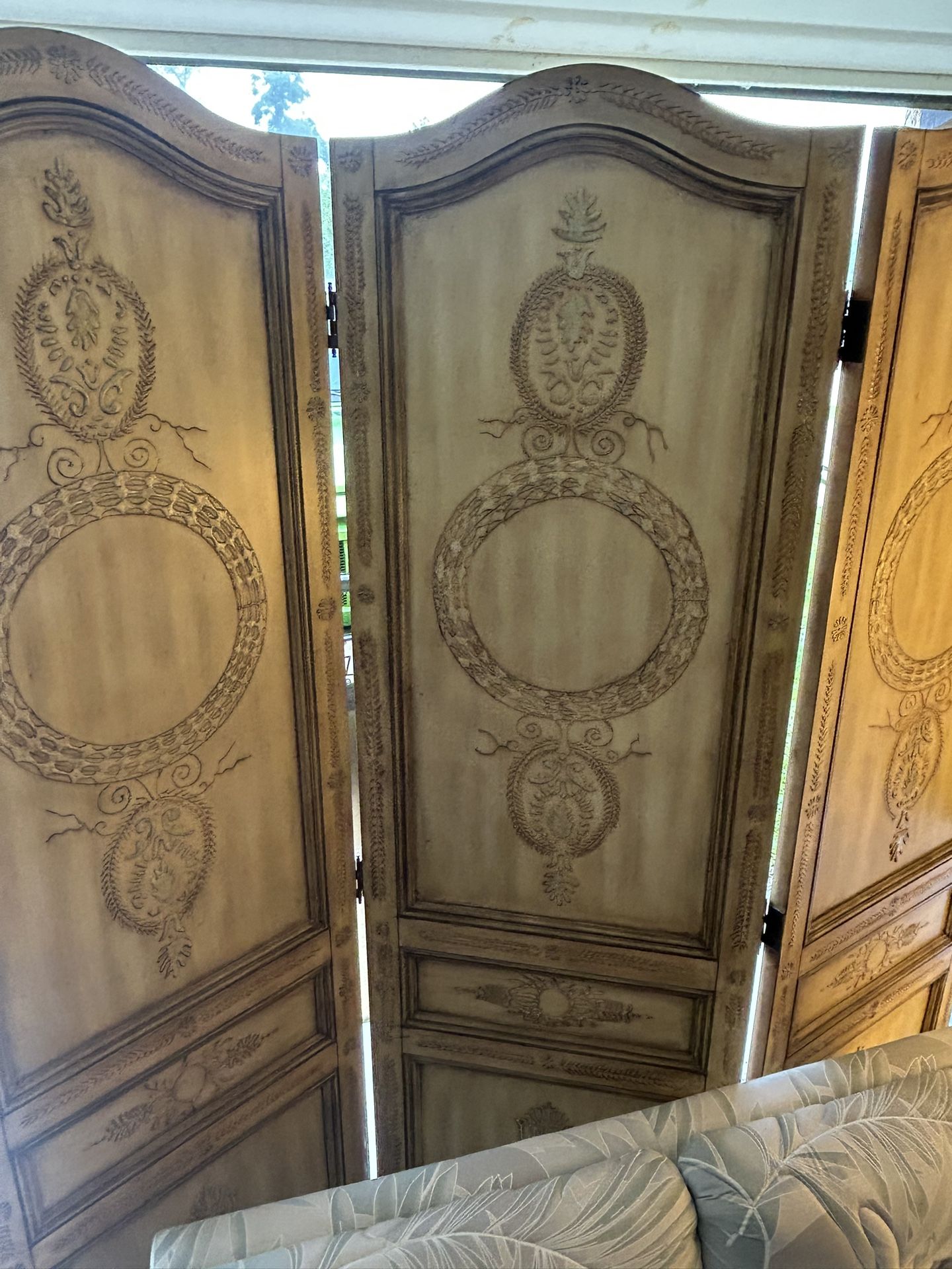 Antique Hand Painted Folding Screen Room Divider