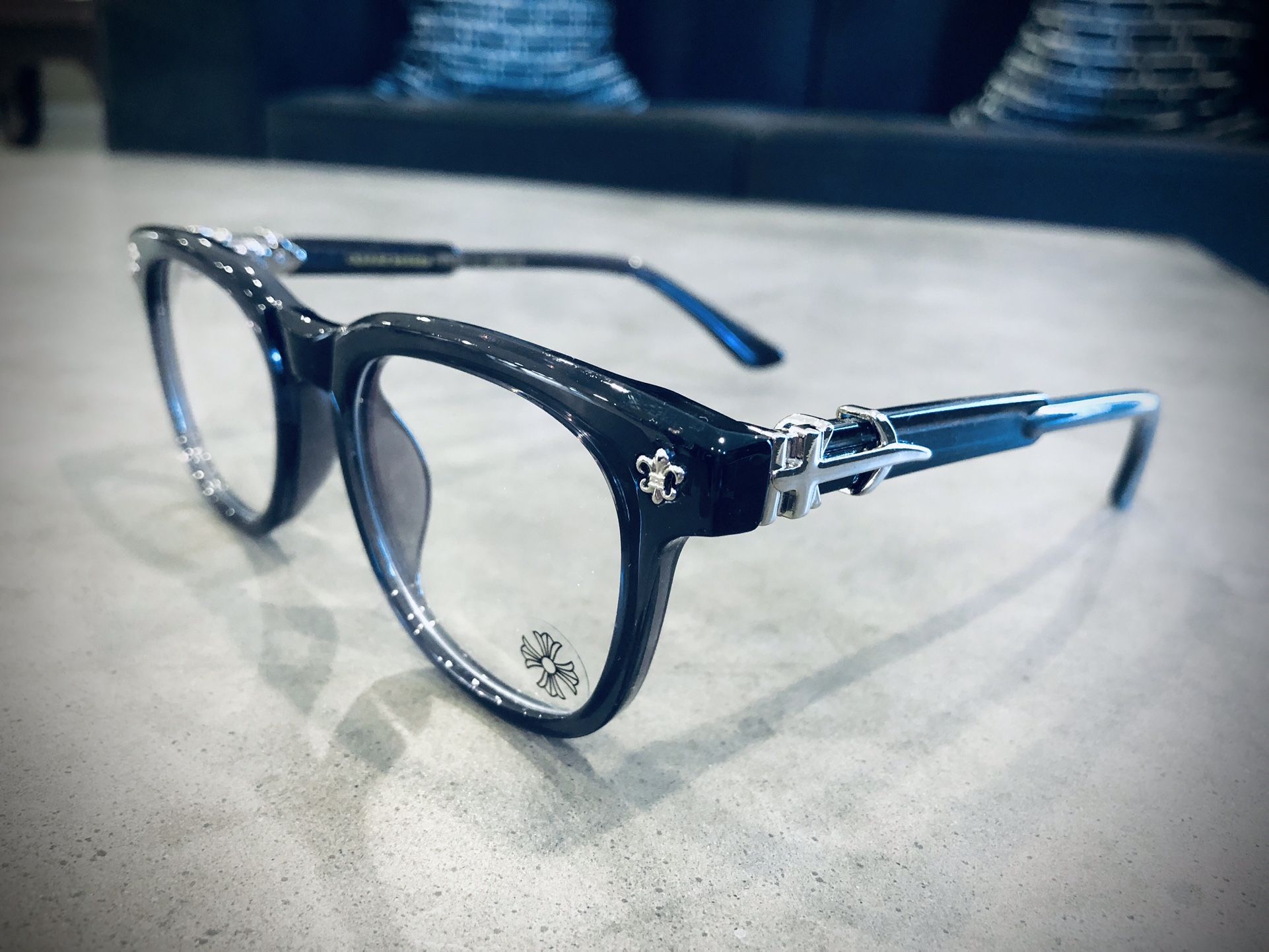 Chrome Glasses Hearts Black Silver Anchor Logo Brand Stamps 