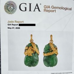 GIA Certified Type A Natural Jadeite Jade Pendant | 18K Gold Mounting | Estate Piece