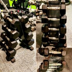 TSA RUBBER HEX DUMBBELLS 100LB SET 5-20LB DUMBBELL WEIGHTS + RACK

