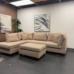 Gorgeous Tan Sectional Sofa with Ottoman - Delivery Available!