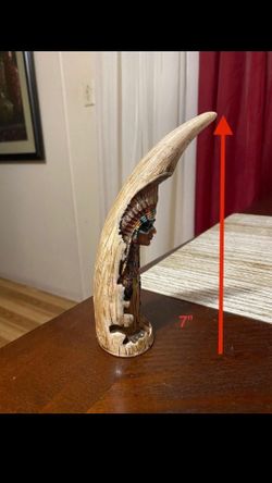 Native American Indian Chief Figurines In A Faux Carved Horn