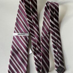 DKNY Men's 100% Silk Tie Sheraton Striped Purple Gray  