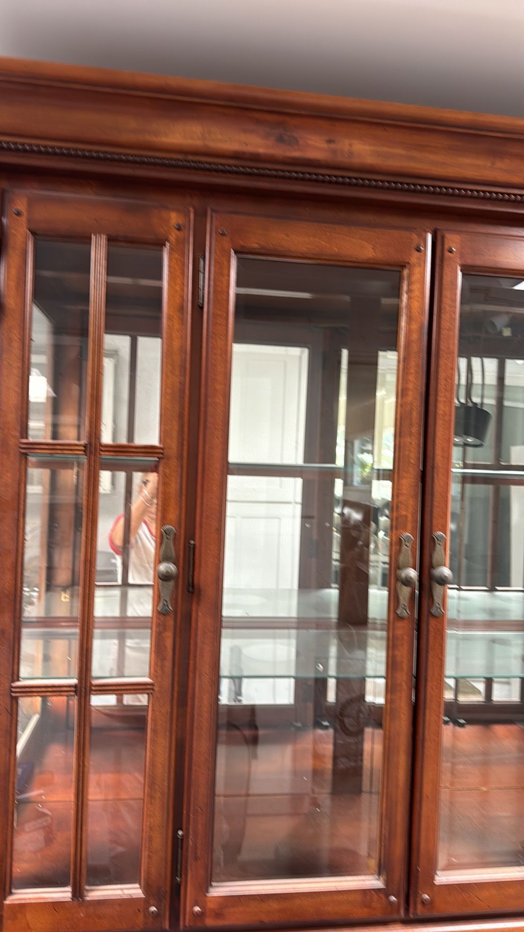 Red Wood China Cabinet With Hutch 