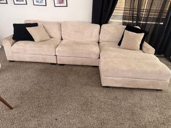 Cream Corduroy Sectional Sofa with Chaise