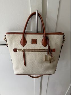 Dooney & Bourke NEW White Pebbled Leather Tote Tan Handles Large NEW