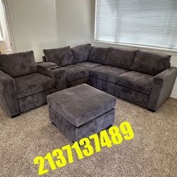4-Piece Sectional Set W/ Ottoman Reversible Loveseat + Reversible Loveseat W/USB Console & Cup Holders + Corner Wedge + Cocktail Ottoman 💢