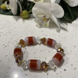Orange Glass  Bead Bracelet 