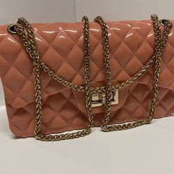 Pink Plastic Bag With metal Chain Straps