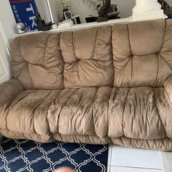 Suede Look Recliner Couch Tan USA Made