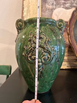 Green ceramic vase