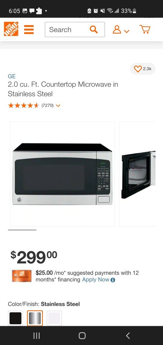 GE 2.0 cu. Ft. Countertop Microwave in Stainless Steel

