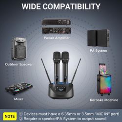 TONOR Rechargeable Wireless Microphone, Metal Dual UHF Handheld Microphone System, Cordless Mic with Bluetooth Receiver, UHF 262ft Range for Home Kara