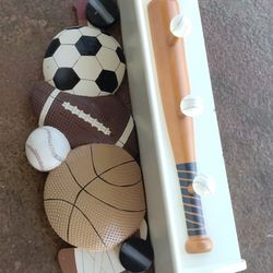 KIDS SPORT BASEBALL BASKETBALL SHELF BACKPACK COAT HANGER IN 1