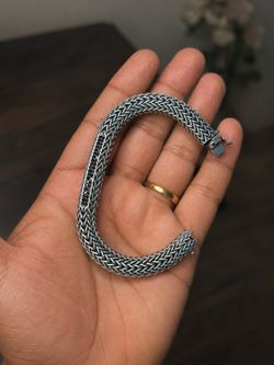 925 Sterling Silver Braided Bracelet with Black Stones – 10.5 mm – 8.2”
