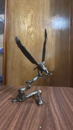 Vintage Solid Brass Bald Eagle Landing Statue