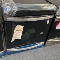 New Scratch And Dent Whirlpool 5 Burner Glass Top Black And Stainless Steel Slide In Range. 1 Year Warranty 