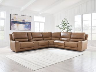 DeepWakes Caramel 6-Piece Reclining Sectional with Storage Console