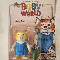 UNPUNCHED CARD . SUPER 7 REACTION FIGURES. RICHARD SCARRYS . BUSY WORLS . SALLY CAT . 3.75 " ACTION FIGURE.