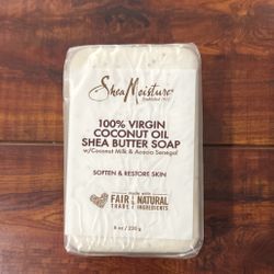 Shea Moisture 100% Virgin Coconut Oil Shea Butter Soap With Coconut Milk & Acacia Senegal; Soften And Restore Skin: 8 oz  
