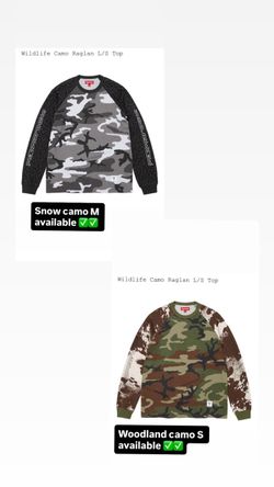 Supreme FW26’ week 6 Wildlife Camo Raglan L/S Top Woodland camo S, Snow Camo M