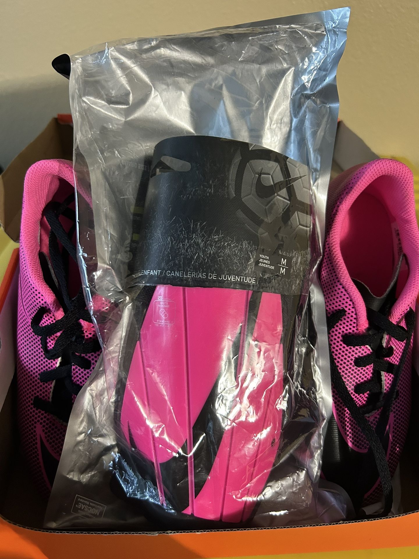 Girl Cleats 3.5(Y) And Girls Pink Shin Guard Size. M