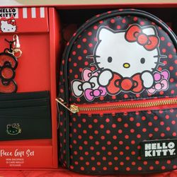 Hello Kitty 3pc Gift Set - Mini Backpack/ID Card Wallet/Keychain