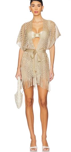 Luli Fama Caught Up Short Caftan Gold - NEW W Tags