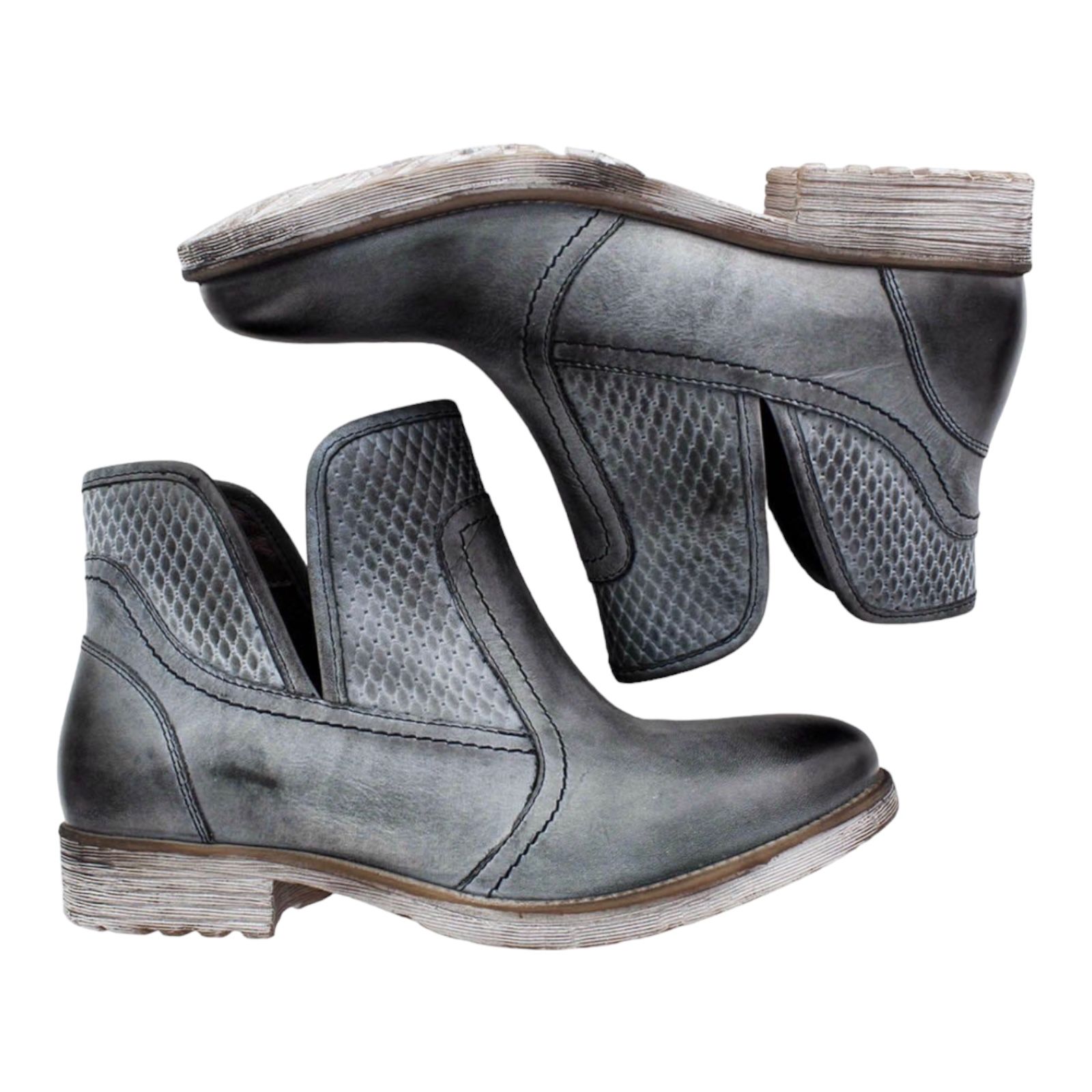 ROAN  By Bed Stu - Gossip - Distressed Leather Booties Grey Size 6